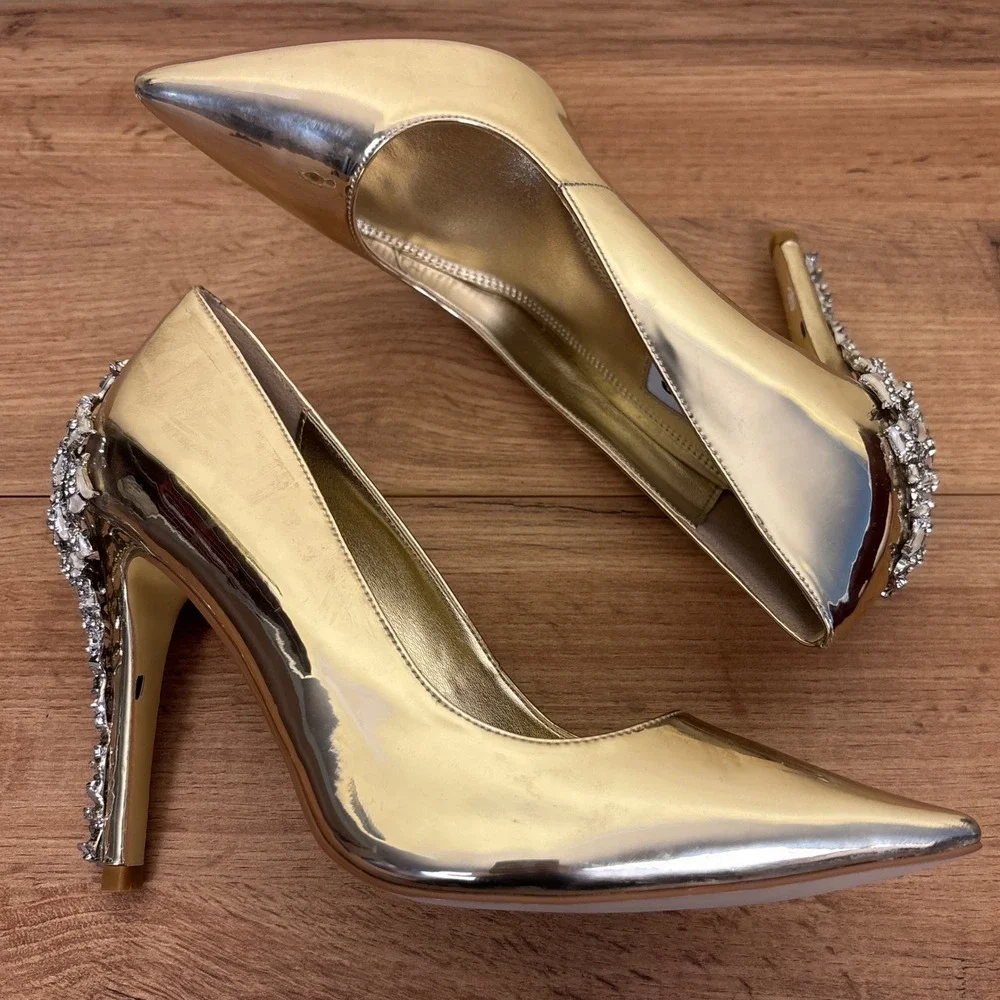 DUNE LONDON Audleys Pointed Toe Pumps Gold Women Size 36 Rhinestone Floral Party